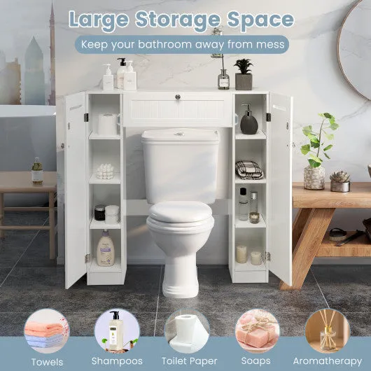 2-Door Freestanding Toilet Sorage Cabinet with Adjustable Shelves and Toilet Paper Holders