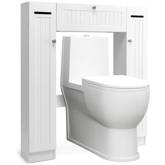 2-Door Freestanding Toilet Sorage Cabinet with Adjustable Shelves and Toilet Paper Holders