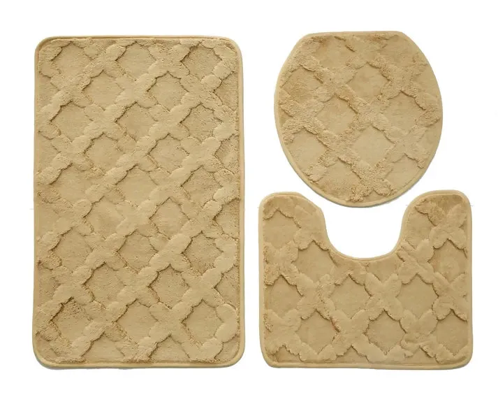 3 PCs Anti Skid Commode Mat Set(328)-Zig Zag Biege