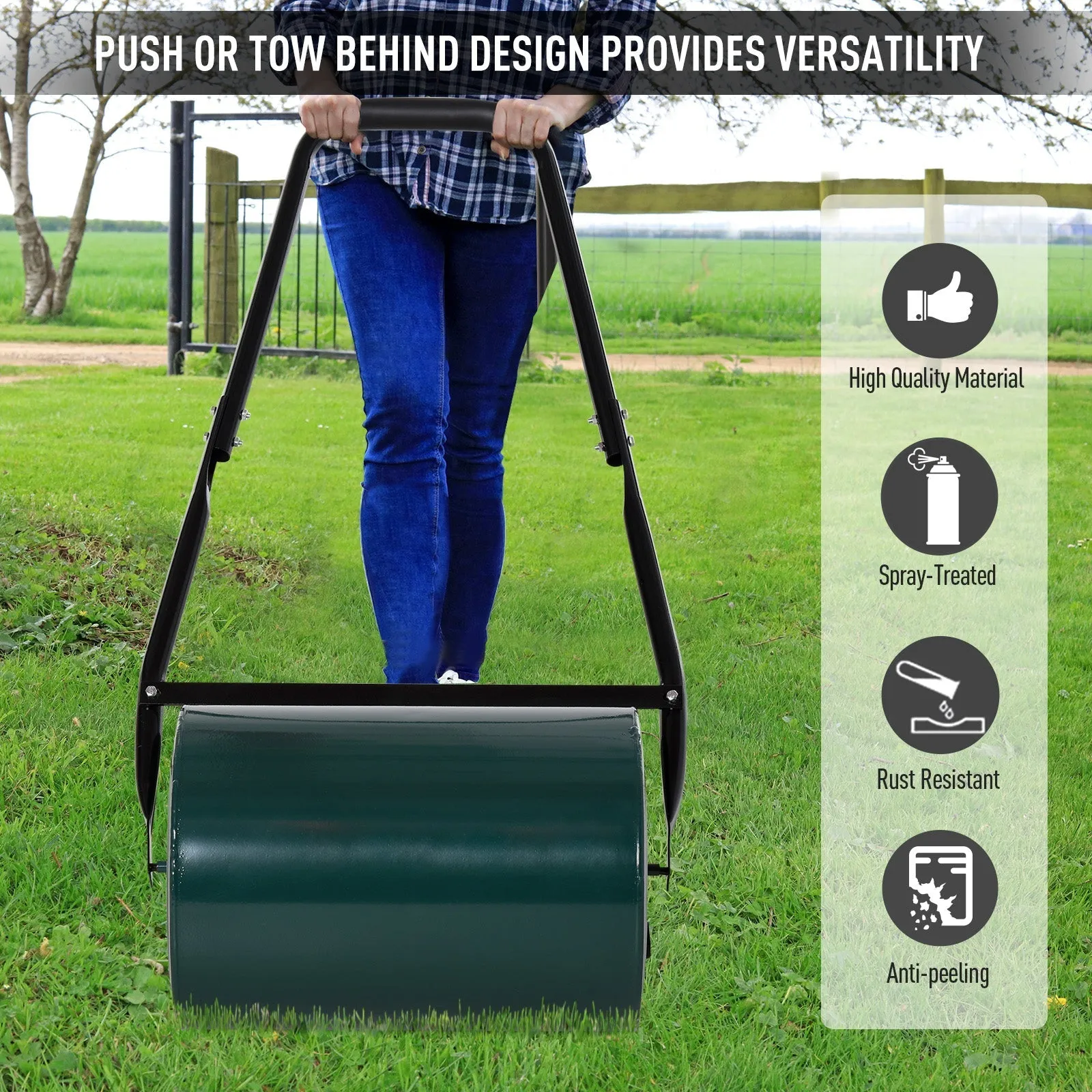 30cm Metal Water/Sand Filled Heavy Duty Garden Lawn Roller Green