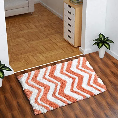 AEROHAVEN™ Glorious Super Soft Microfiber Chevron Designer Anti Slip Bathmat - BM21 - (40 cm x 60 cm, Peach)