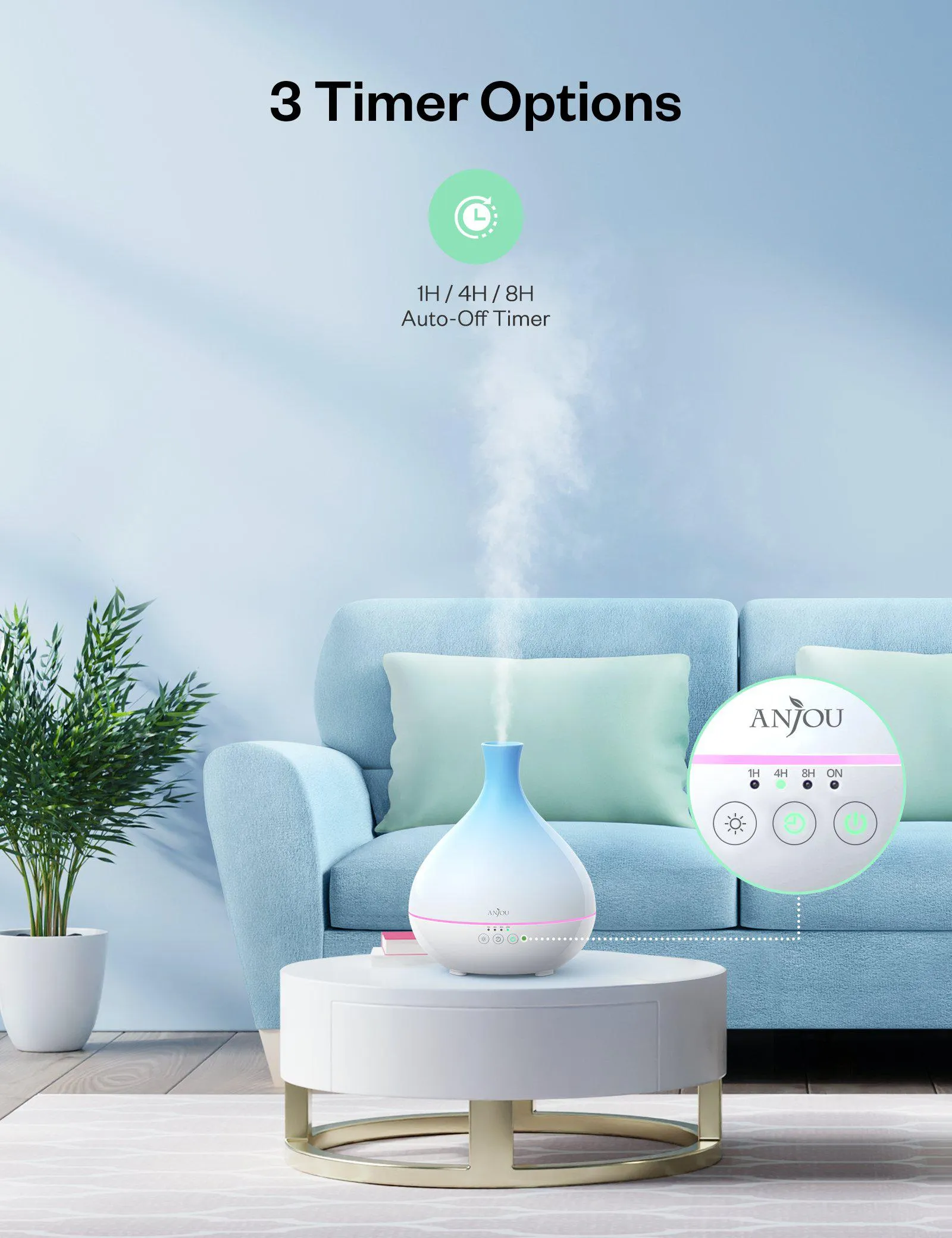 Anjou Essential Oil Diffuser AD012,500ml Cool Mist Humidifier,One Fill for 12hrs Consistent Scent & Aromatherapy