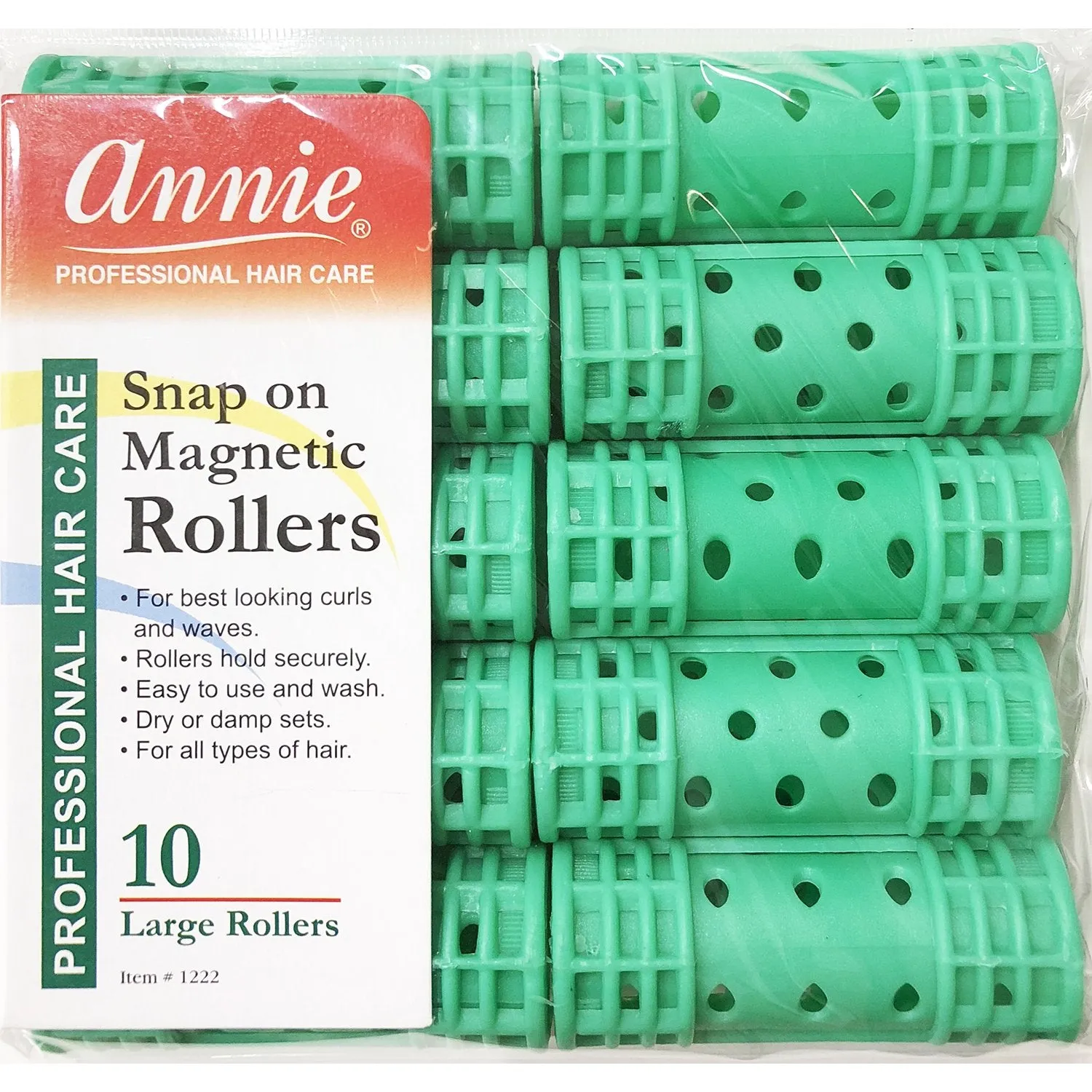 Annie Snap On Magnetic Rollers Size Large 10 Count Green 1222