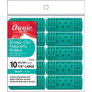 Annie Snap On Magnetic Rollers Size Large 10 Count Green 1222