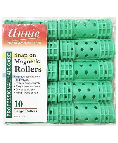 Annie Snap On Magnetic Rollers Size Large 10 Count Green 1222