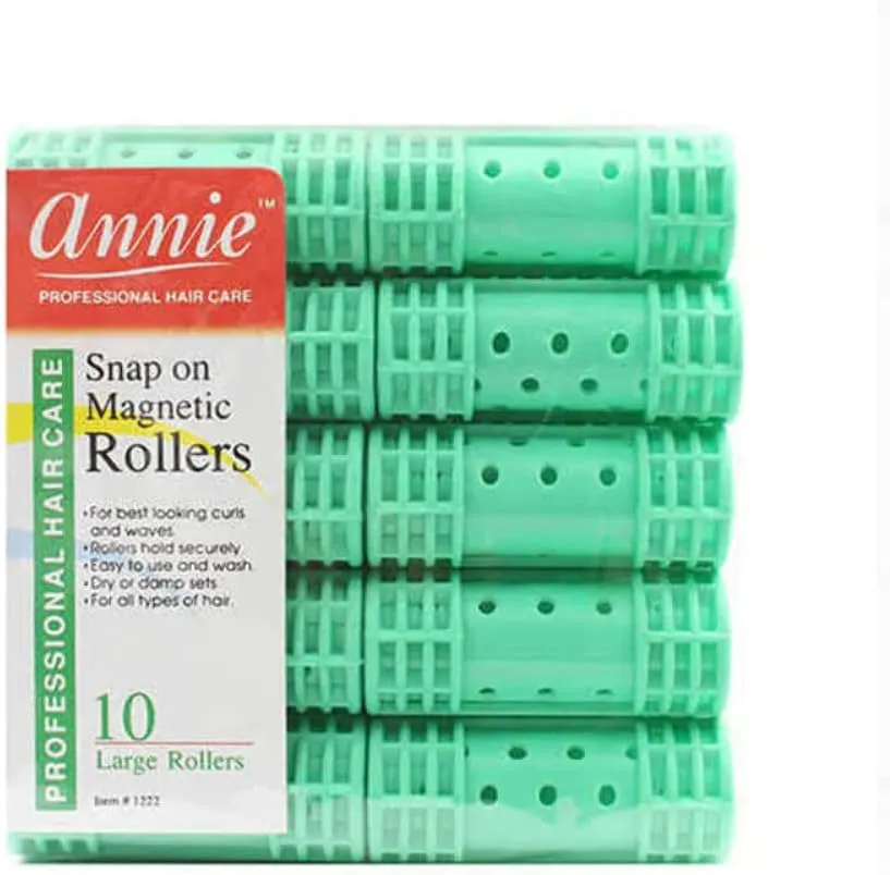 Annie Snap On Magnetic Rollers Size Large 10 Count Green 1222