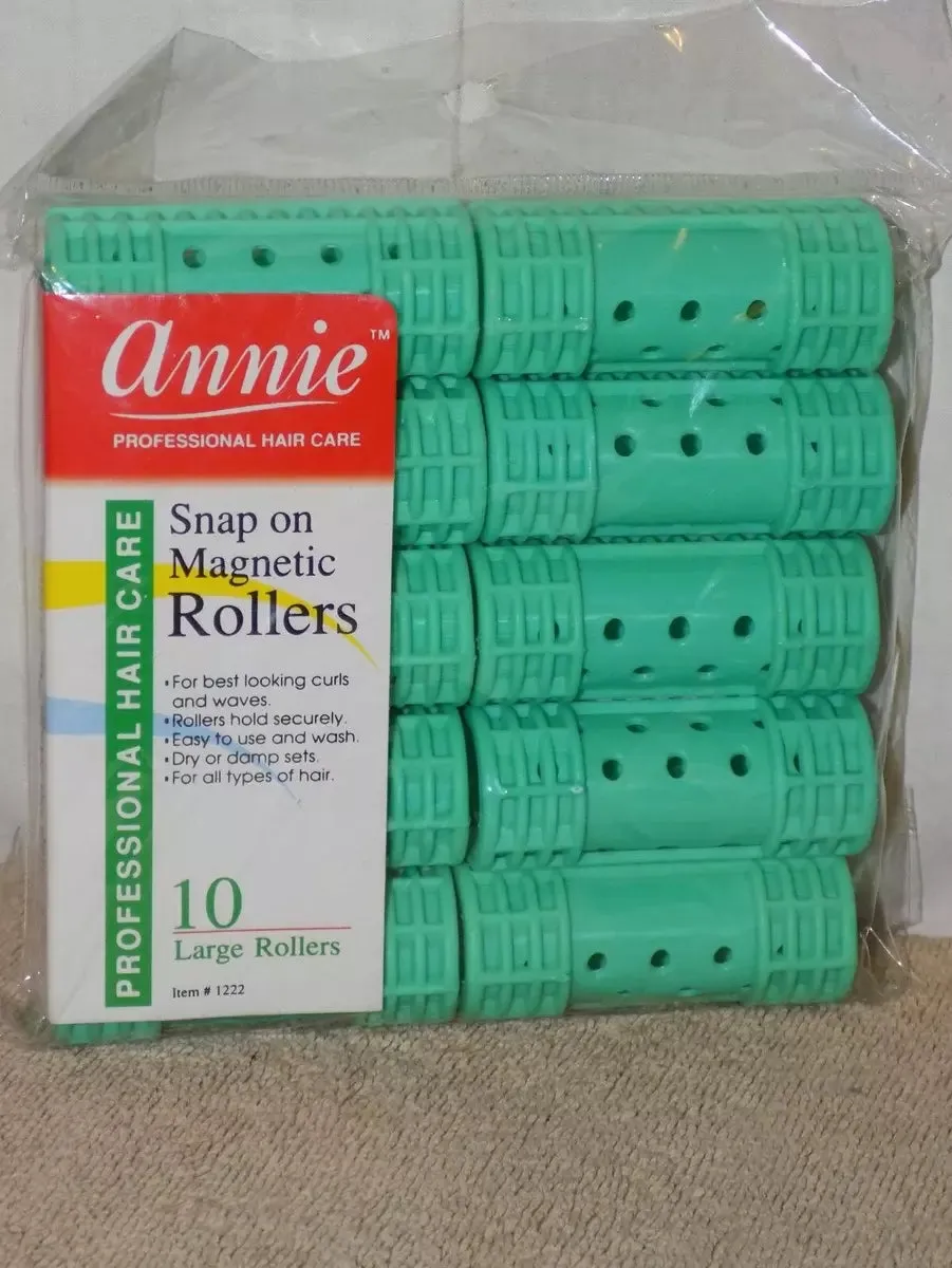 Annie Snap On Magnetic Rollers Size Large 10 Count Green 1222