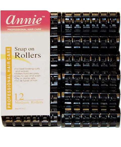 Annie Snap-On Rollers Size Medium 12 Count Black 1012