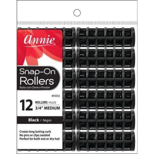 Annie Snap-On Rollers Size Medium 12 Count Black 1012