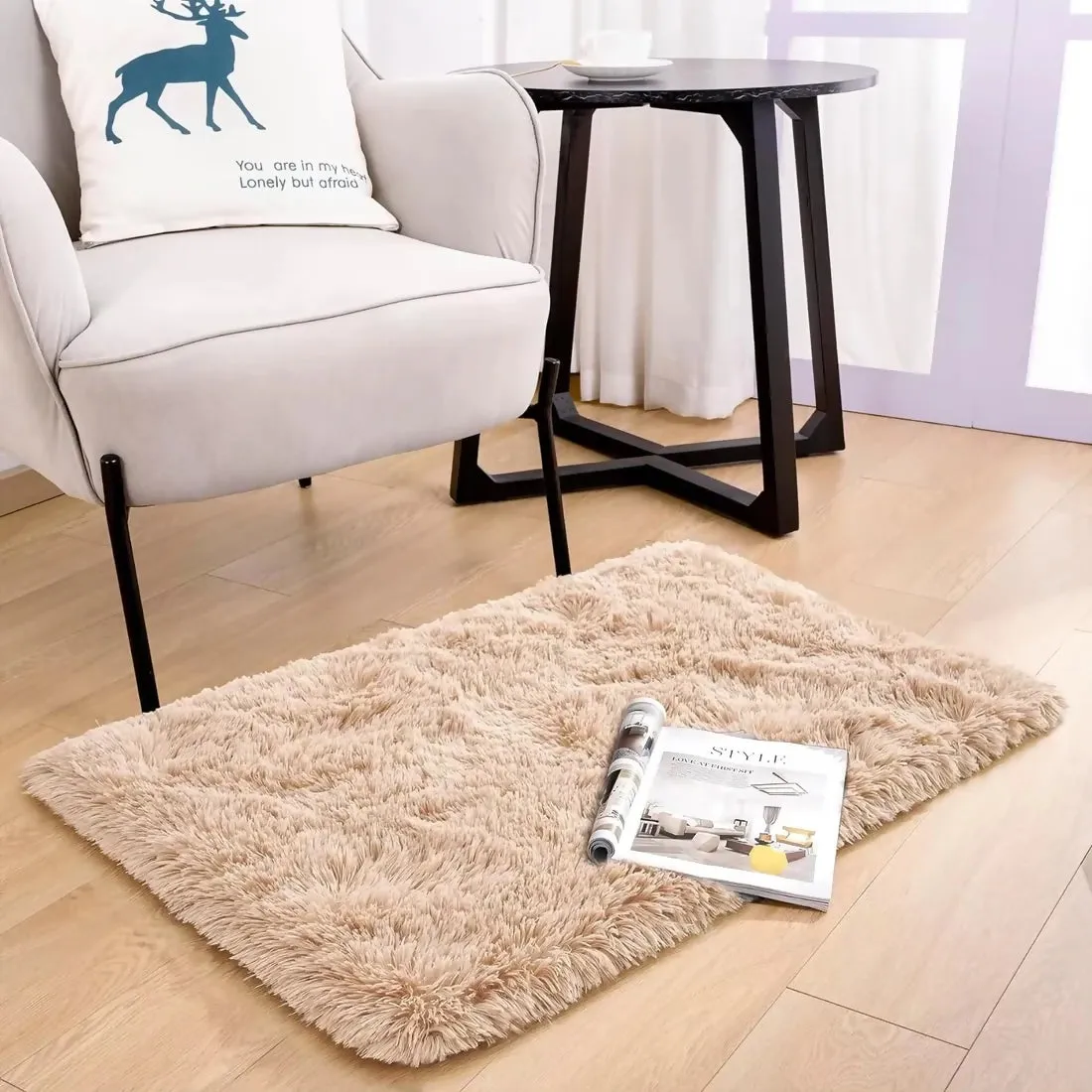 Anti-Slip Soft Fluffy Door Mat-15093Light Beige