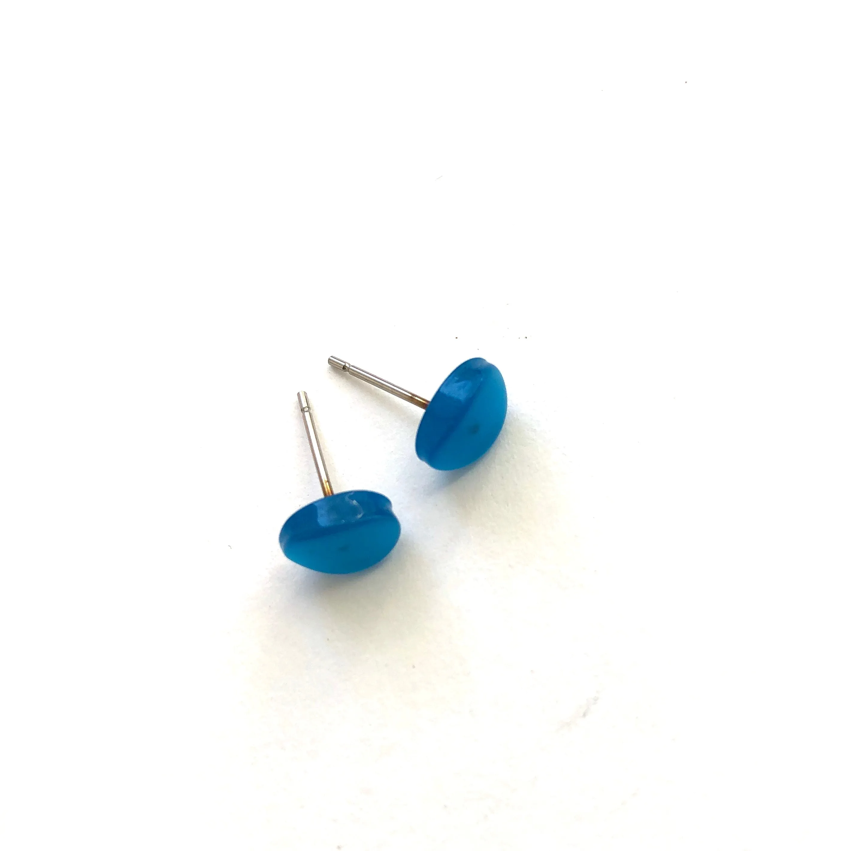 Aqua Blue Moonglow Tiny Oval Stud Earrings