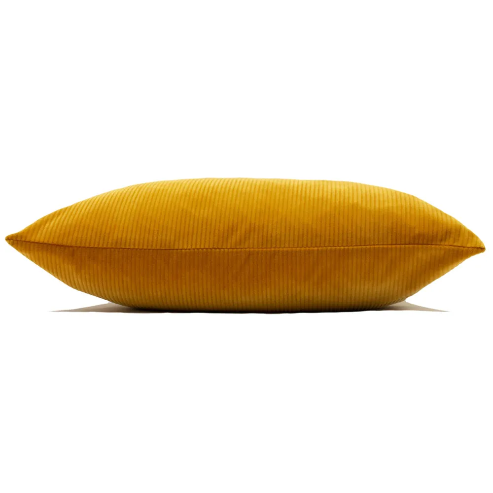 Aurora Ribbed Velvet Cushion Ochre Yellow