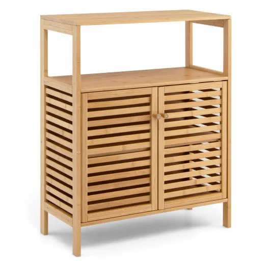 Bamboo Bathroom Floor Storage Cabinet with Shutter Doors-Natural