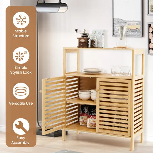 Bamboo Bathroom Floor Storage Cabinet with Shutter Doors-Natural