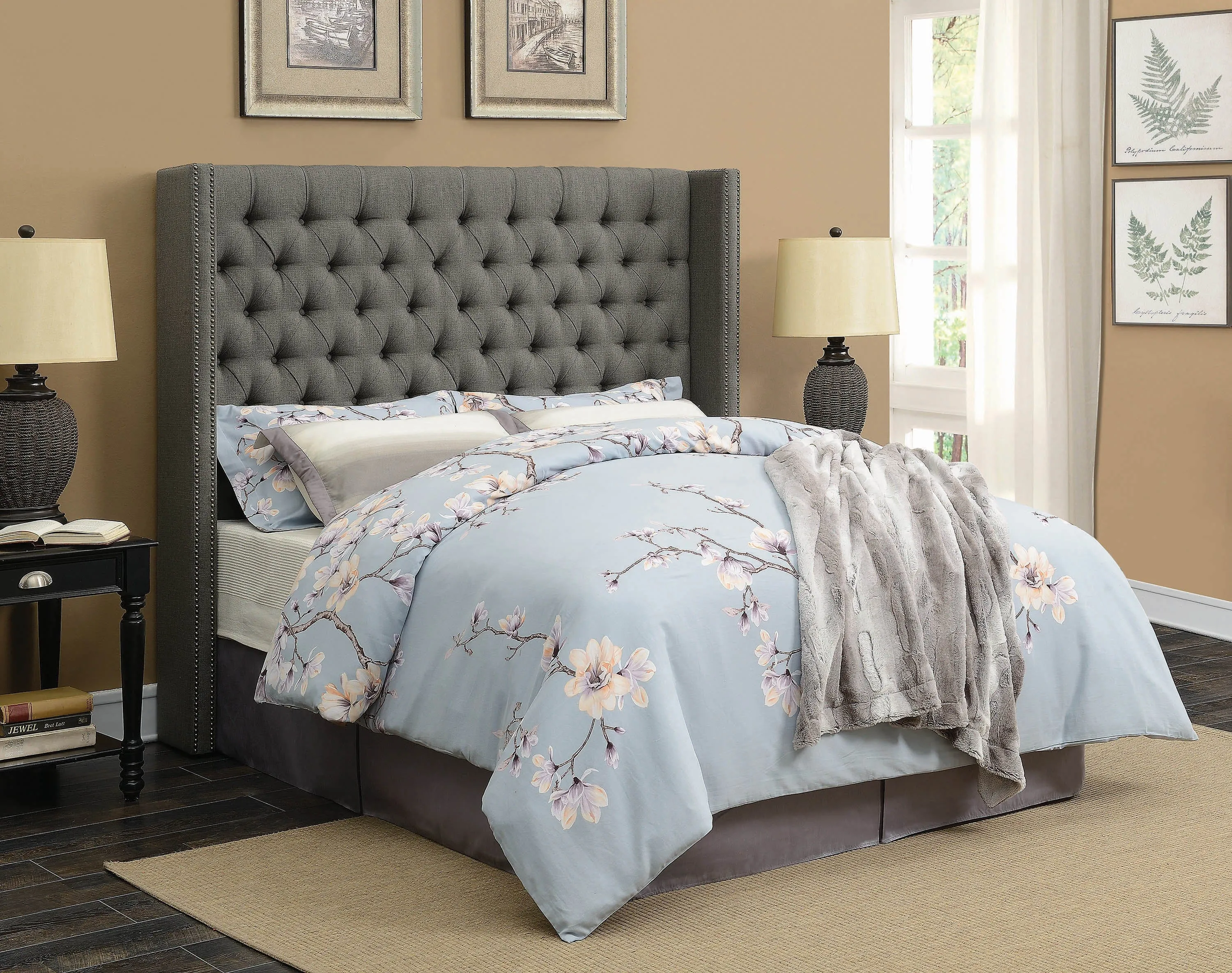 Bancroft Demi-Wing Upholstered Eastern King Bed Grey - 301405KE