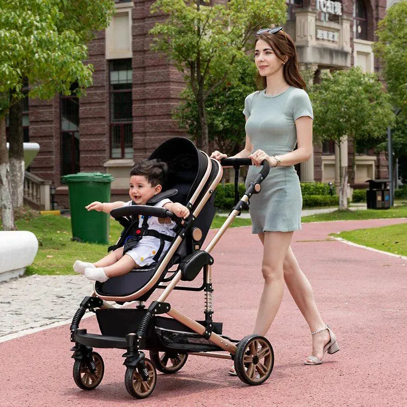 Black/Gold 3-in-1 Baby Stroller Luxury