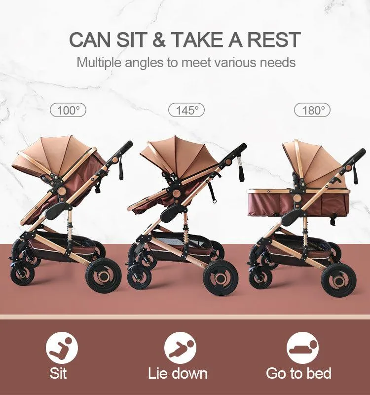 Black/Gold 3-in-1 Baby Stroller Luxury