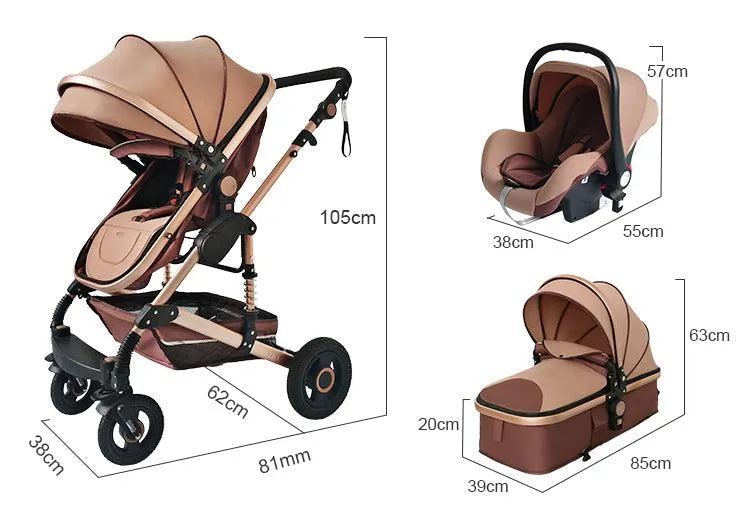 Black/Gold 3-in-1 Baby Stroller Luxury