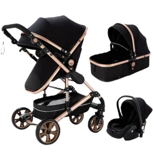 Black/Gold 3-in-1 Baby Stroller Luxury