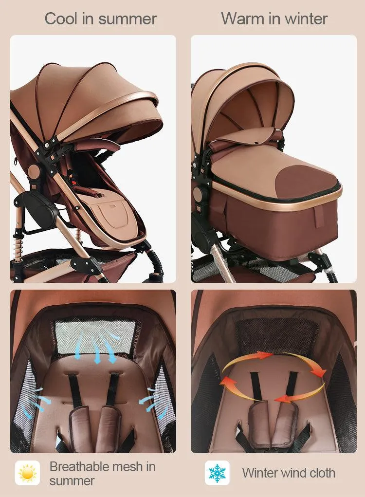 Black/Gold 3-in-1 Baby Stroller Luxury