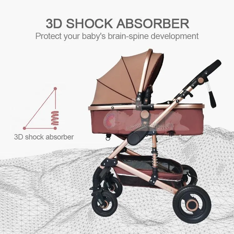 Black/Gold 3-in-1 Baby Stroller Luxury