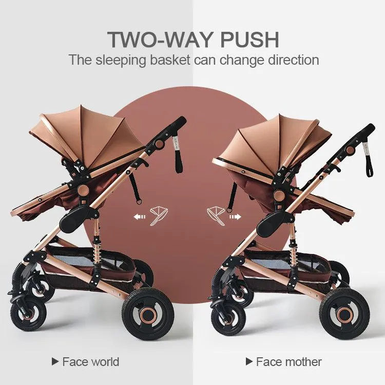 Black/Gold 3-in-1 Baby Stroller Luxury