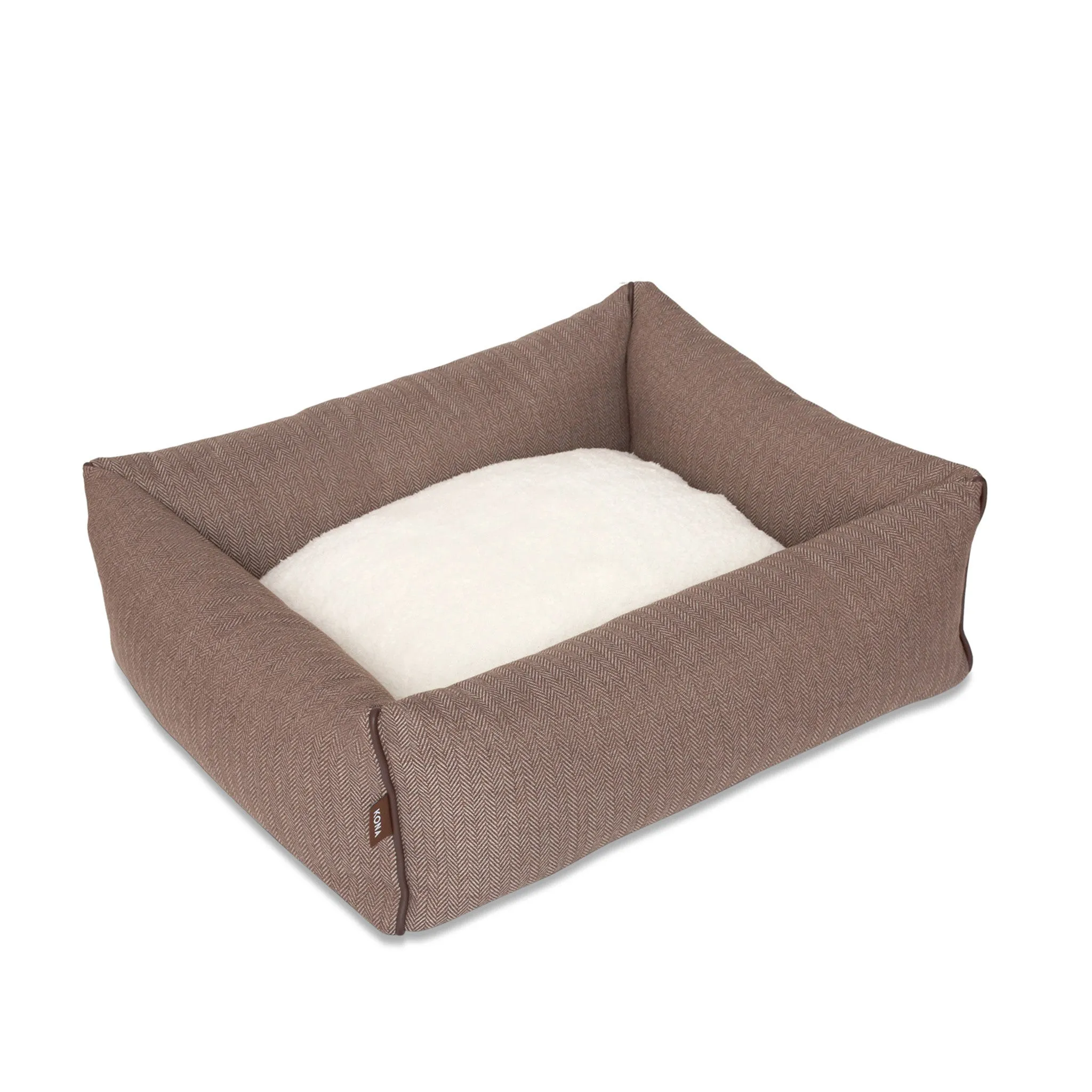 Bolster Pet Bed - Brown Herringbone