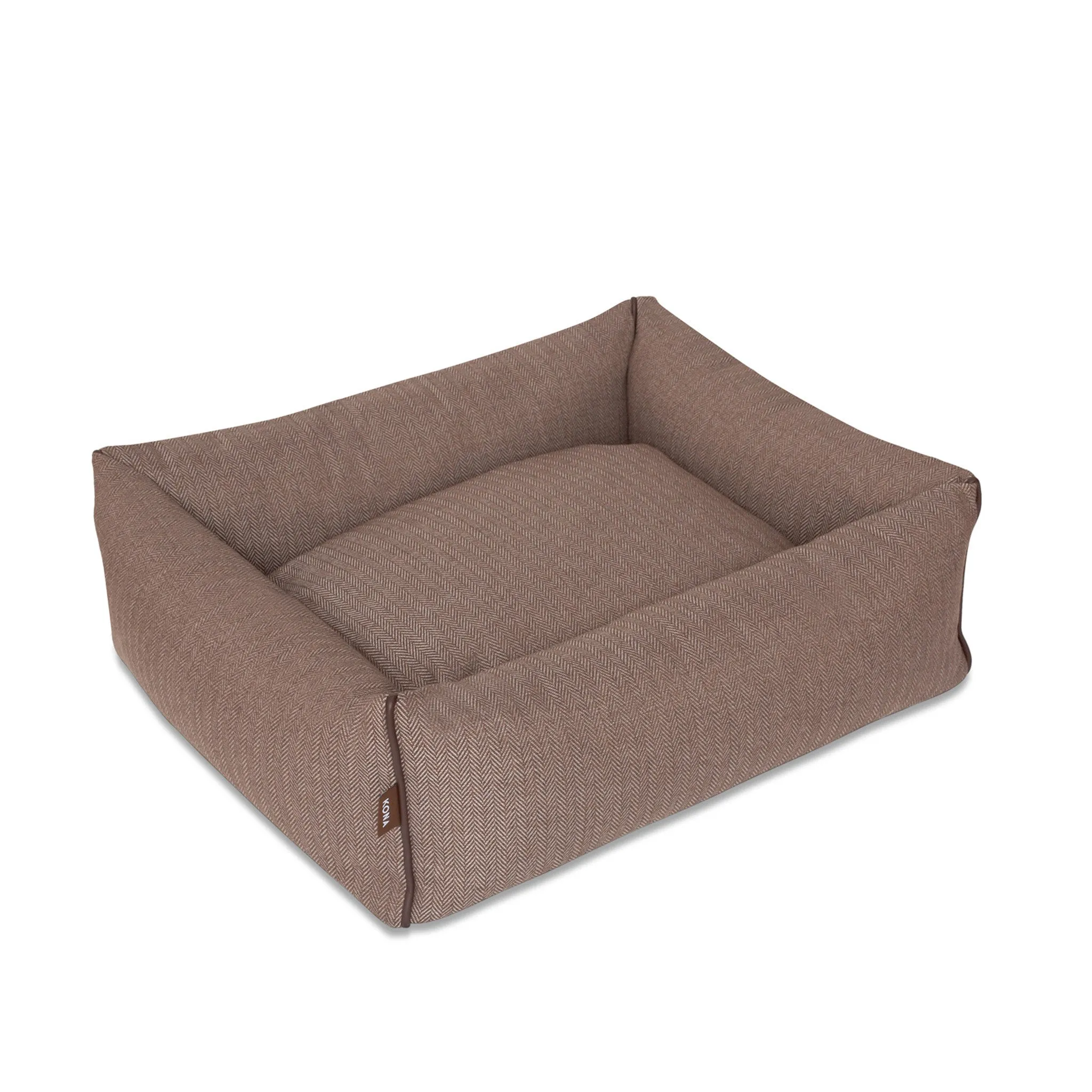 Bolster Pet Bed - Brown Herringbone