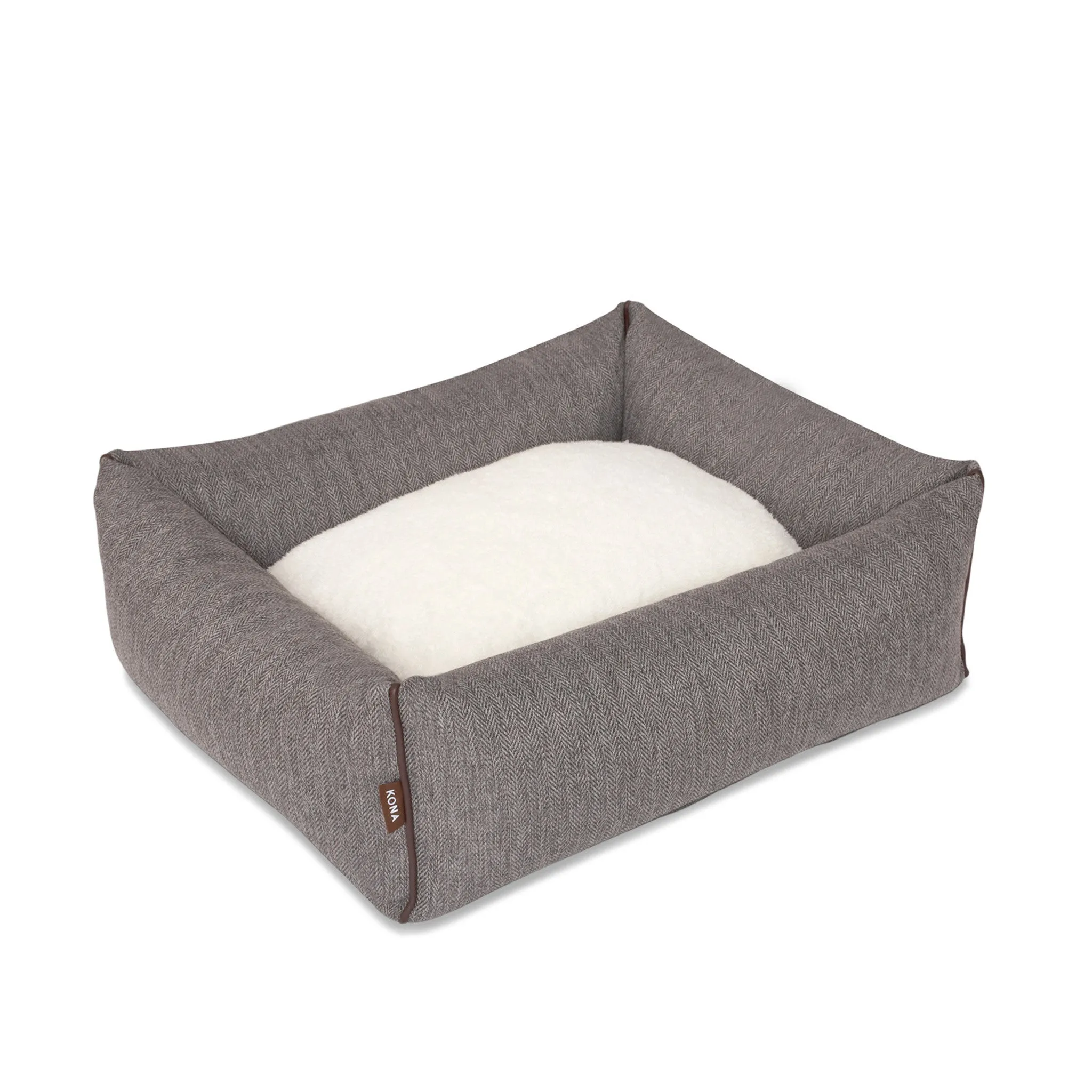 Bolster Pet Bed - Grey Herringbone