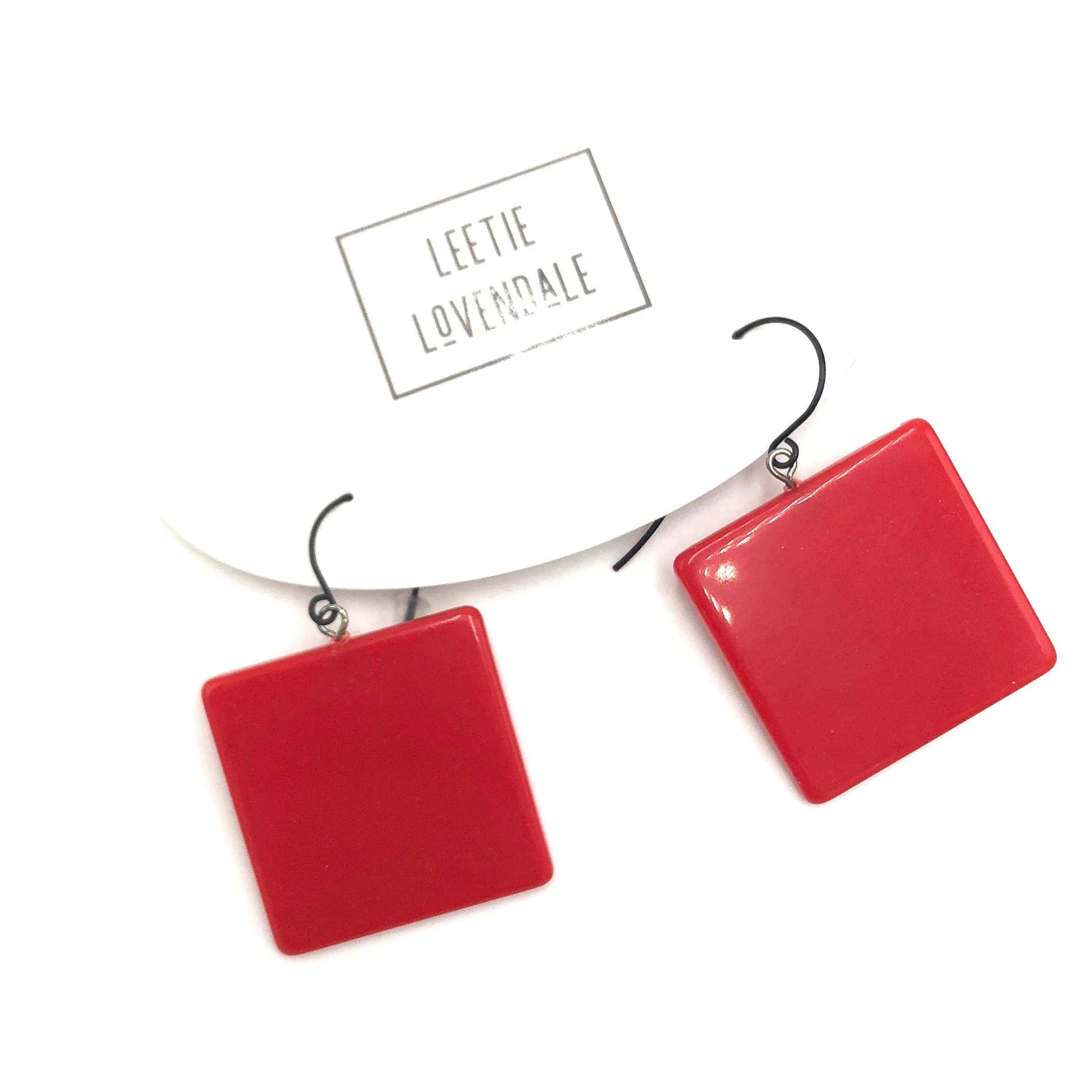 Bright Red Square Drop Earrings *