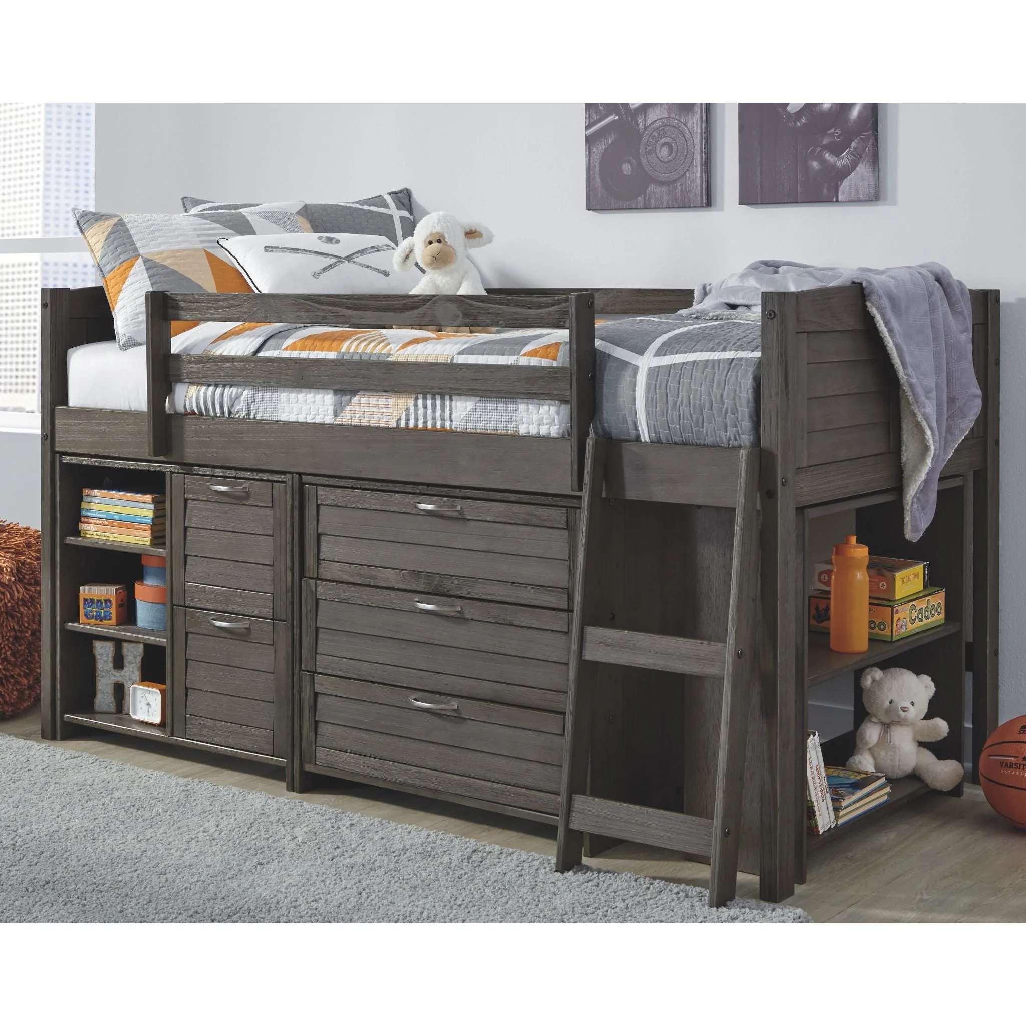 Caitbrook Loft Bed w/Bin & Drawer Storage