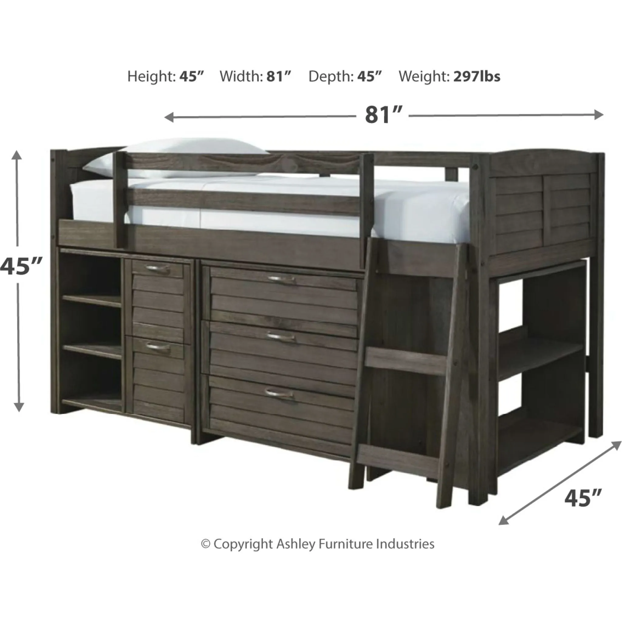 Caitbrook Loft Bed w/Bin & Drawer Storage