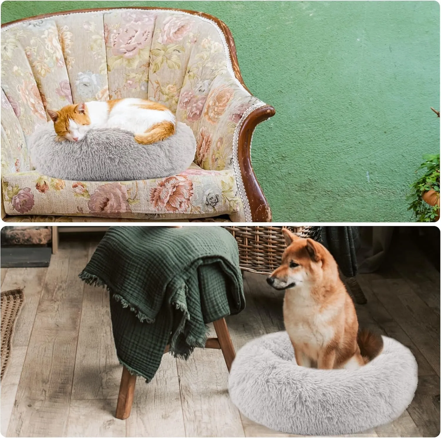 Calming Dog Bed, Anti-Anxiety Dount Dog Beds, Comfortable Cat Dog Cushion, Washable Faux Fur Dog Cat Bed, Comfy Cuddler Dog Beds Soft Fluffy Plush Pet Beds for Small Medium Large Dog and Cat