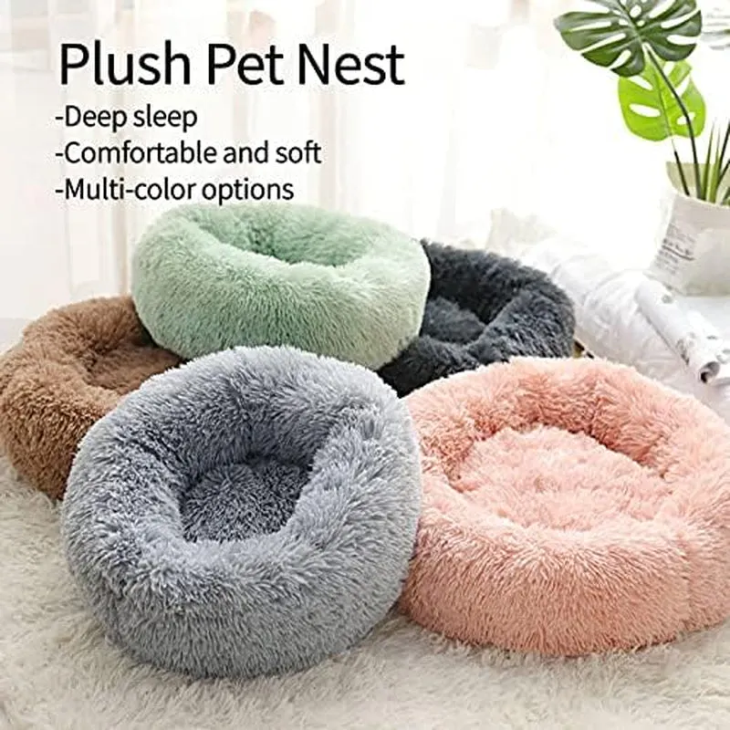 Calming Dog Bed, Anti-Anxiety Dount Dog Beds, Comfortable Cat Dog Cushion, Washable Faux Fur Dog Cat Bed, Comfy Cuddler Dog Beds Soft Fluffy Plush Pet Beds for Small Medium Large Dog and Cat