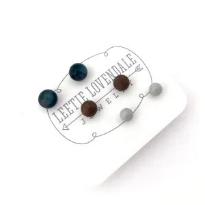 Charcoal Grey and Coffee Brown Tiny Studs Earrings Set