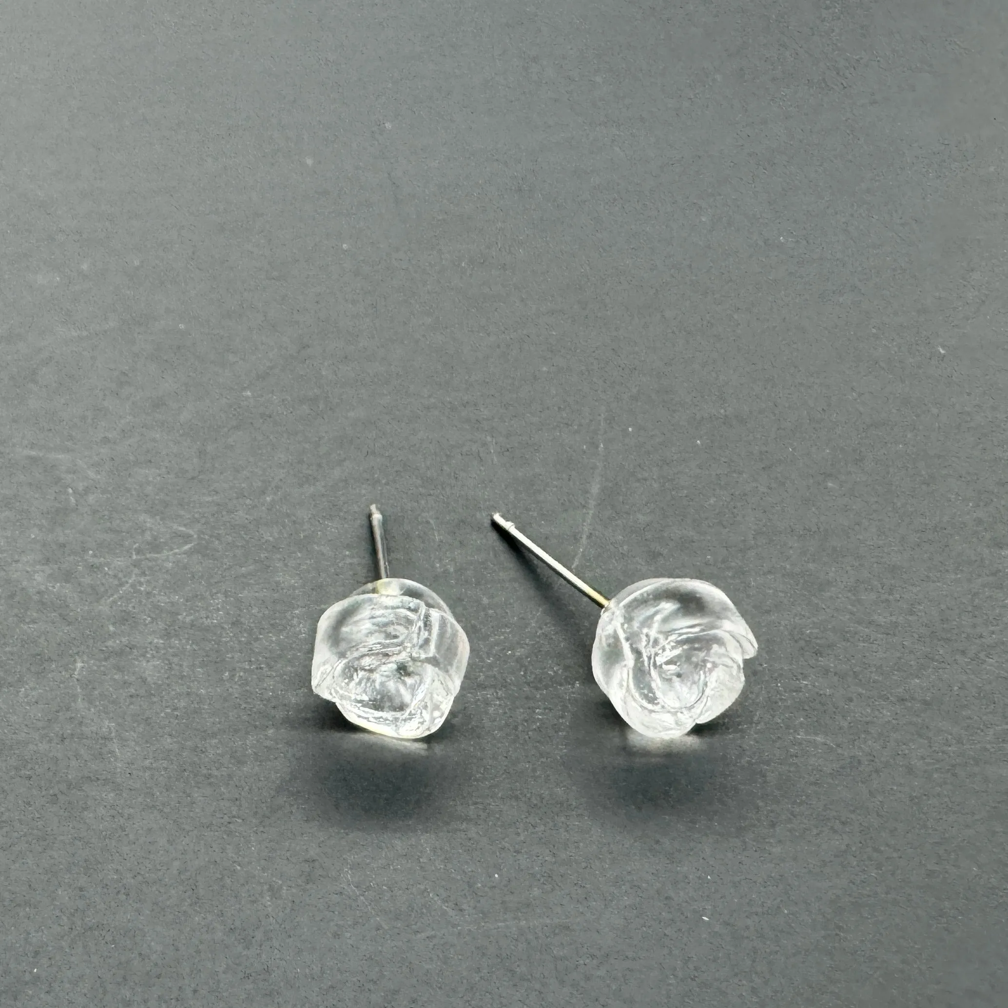 Clear Carved Lucite Rose Stud Earrings