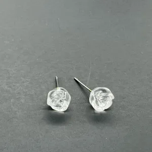 Clear Carved Lucite Rose Stud Earrings