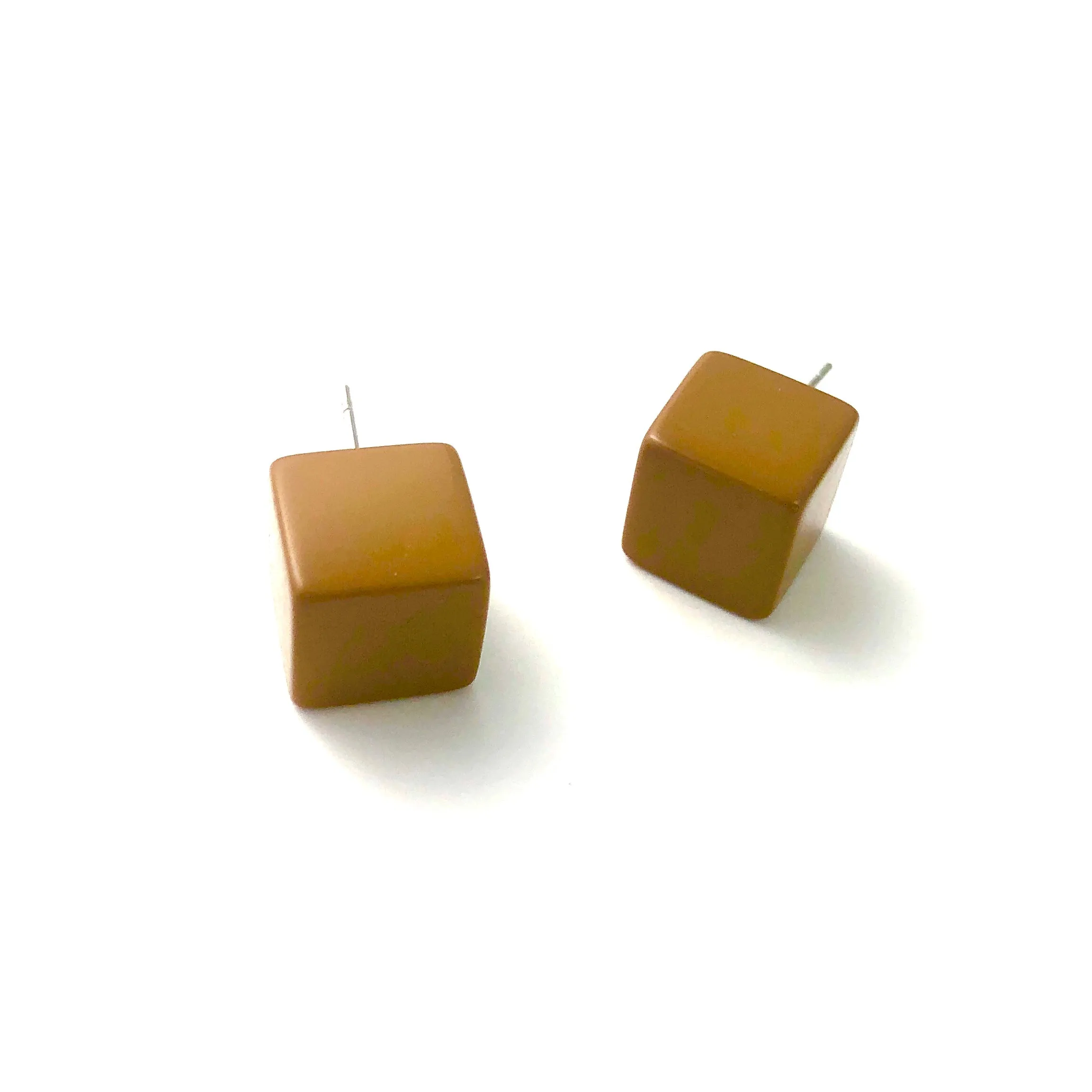 Coffee Brown Jumbo Cube Stud Earrings