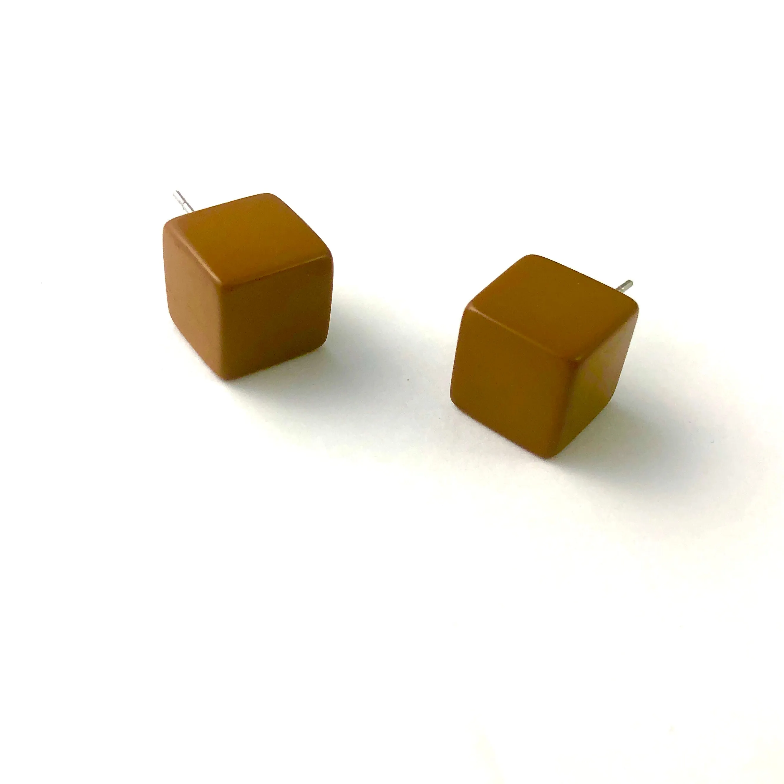 Coffee Brown Jumbo Cube Stud Earrings