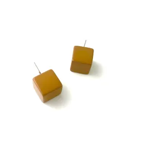 Coffee Brown Jumbo Cube Stud Earrings