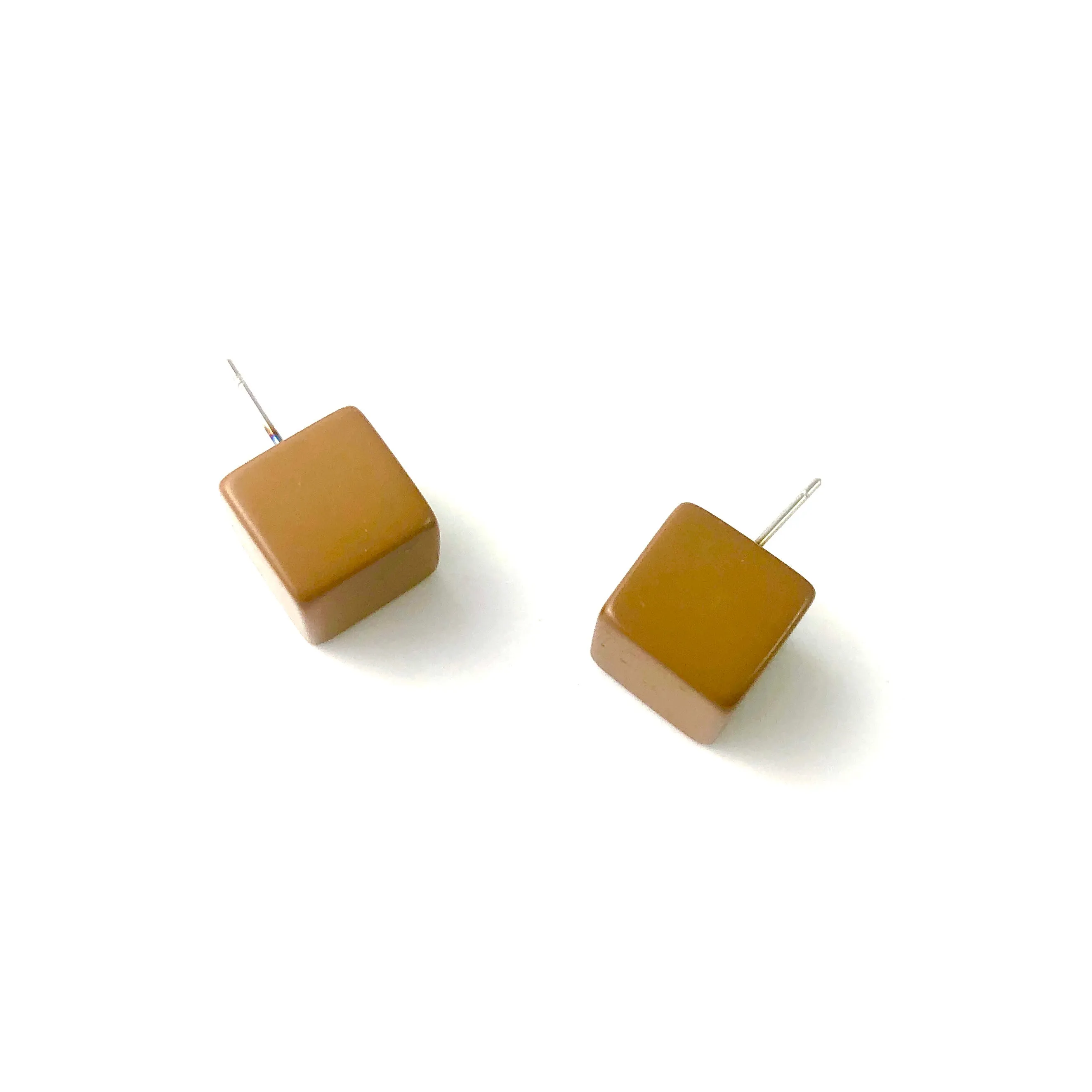 Coffee Brown Jumbo Cube Stud Earrings