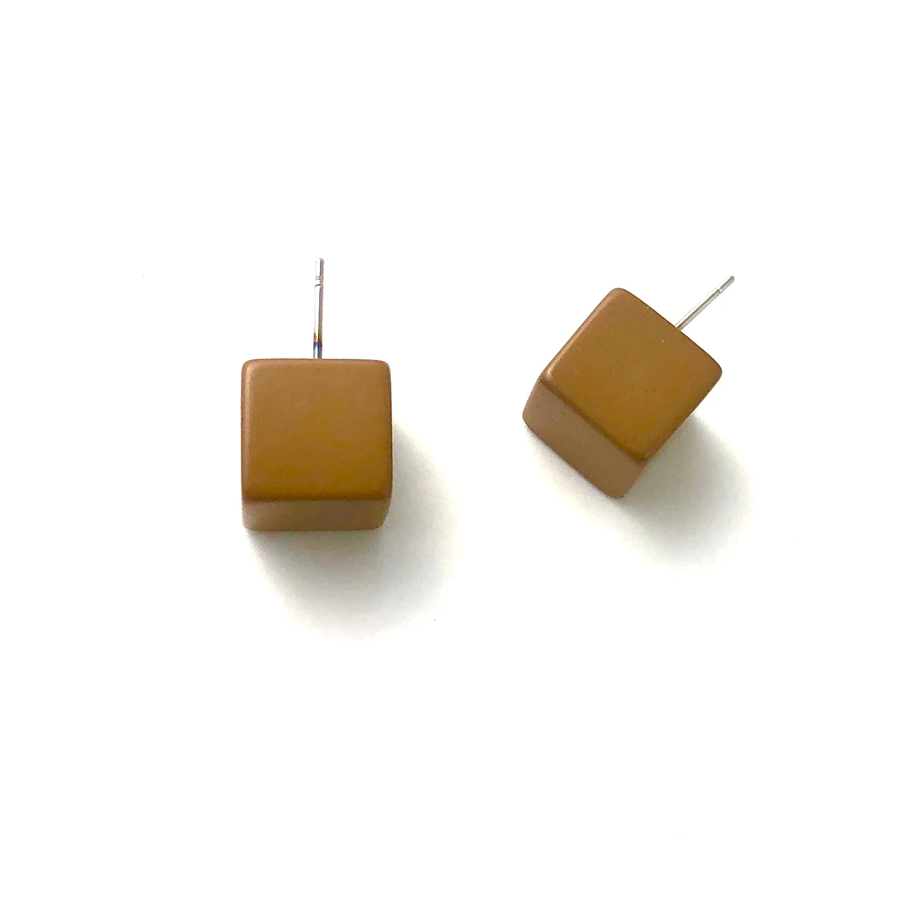 Coffee Brown Jumbo Cube Stud Earrings