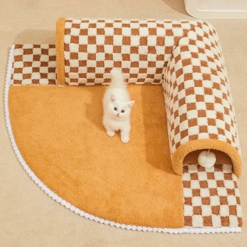 Cozy Cat Bed with Play Tunnel - Multifunctional Pet House & Mat