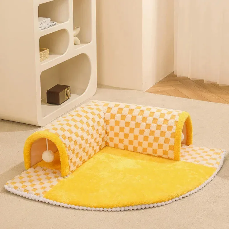 Cozy Cat Bed with Play Tunnel - Multifunctional Pet House & Mat