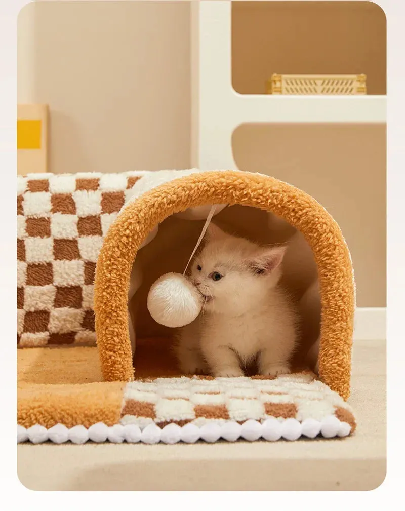 Cozy Cat Bed with Play Tunnel - Multifunctional Pet House & Mat