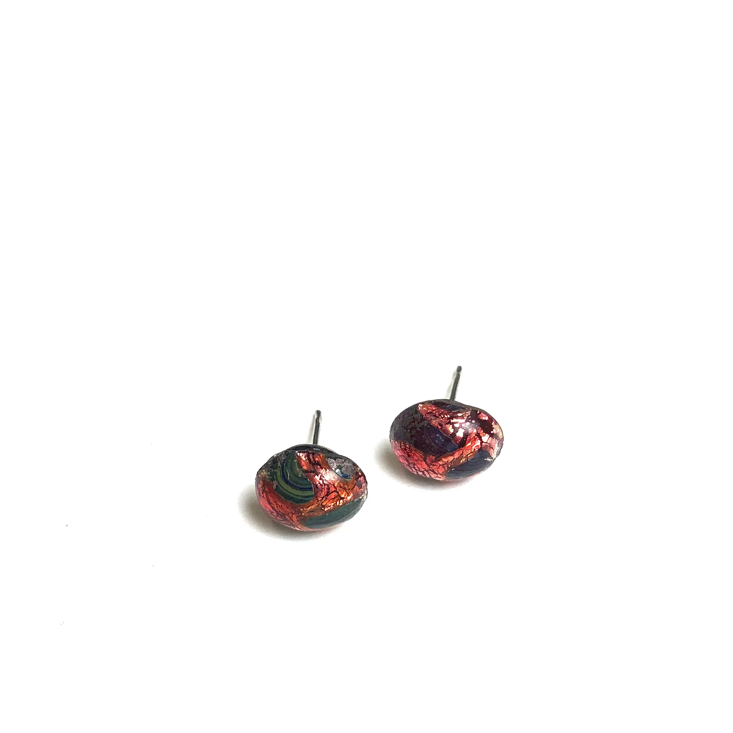 Cranberry Foil Oval Glass Studs