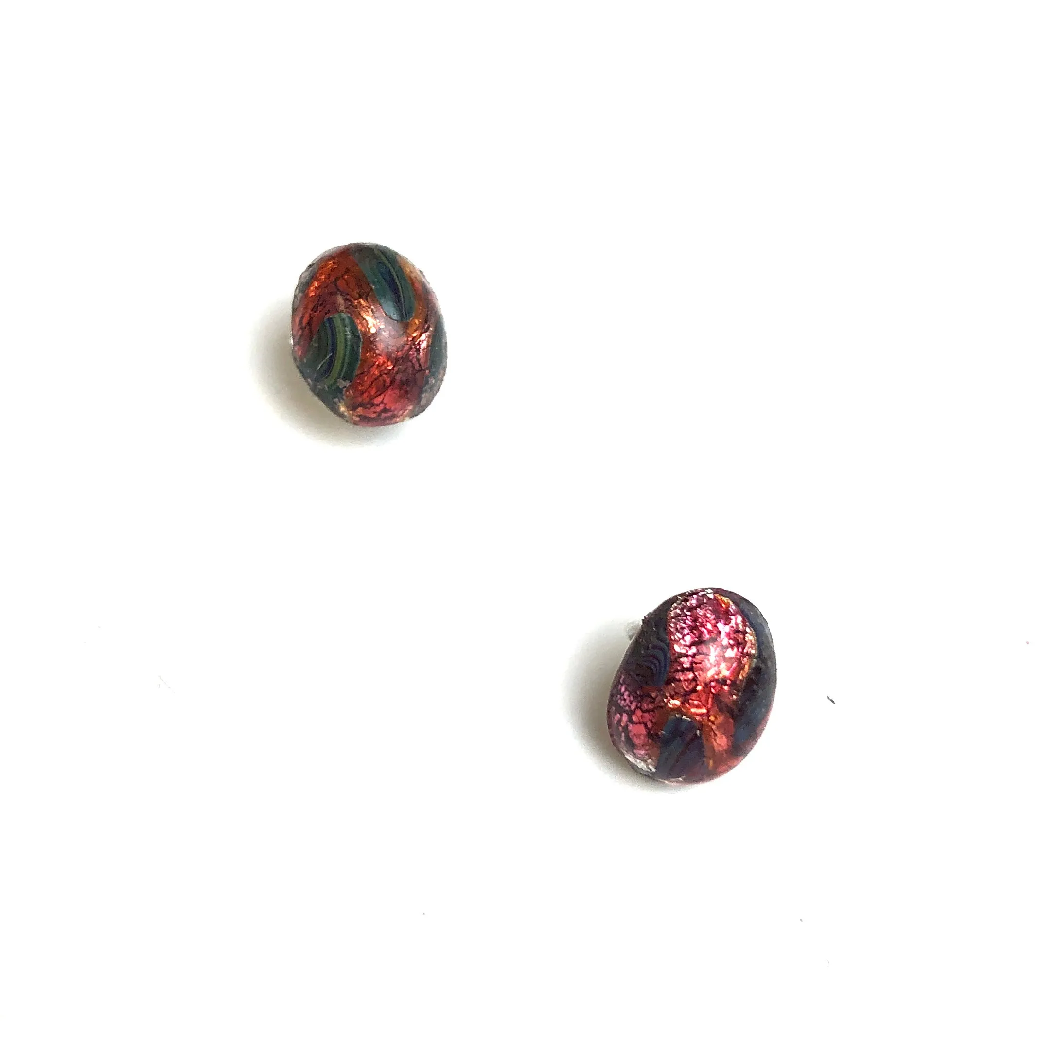 Cranberry Foil Oval Glass Studs