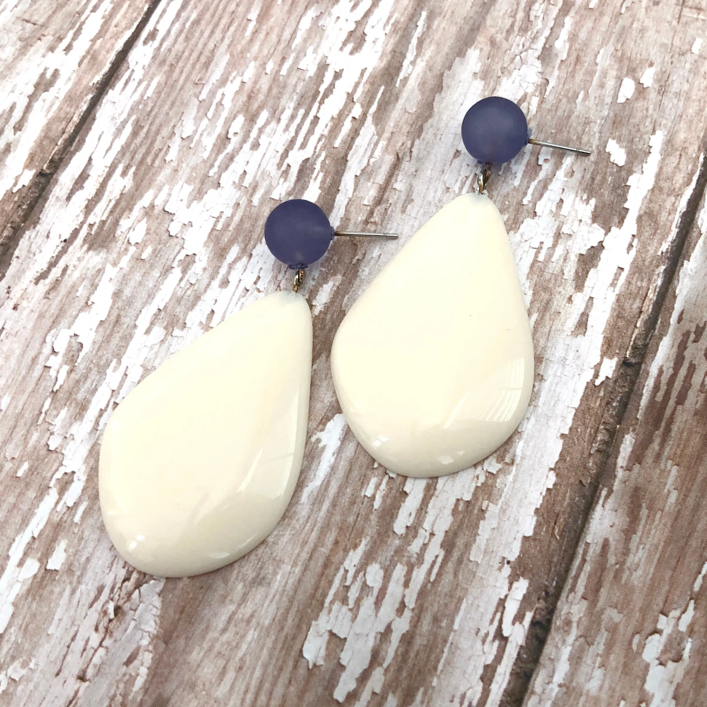 Denim Blue & Cream Avocado Drop Earrings