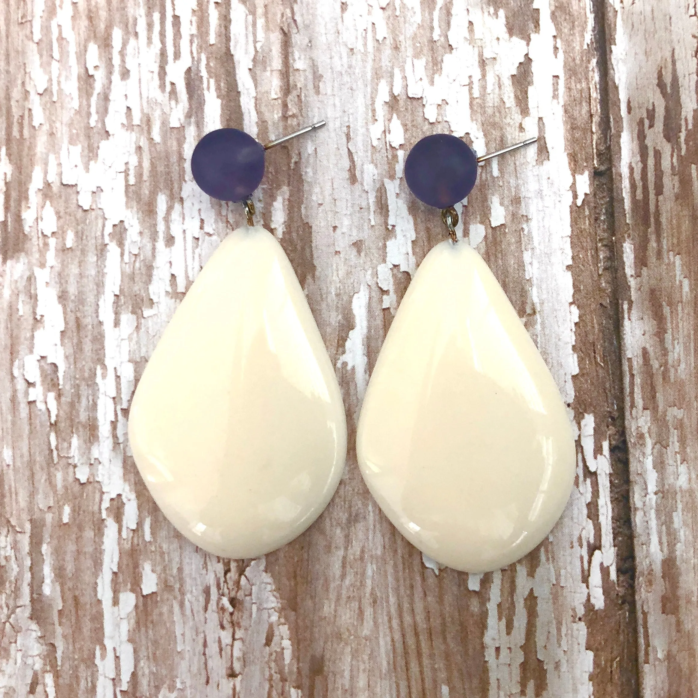 Denim Blue & Cream Avocado Drop Earrings