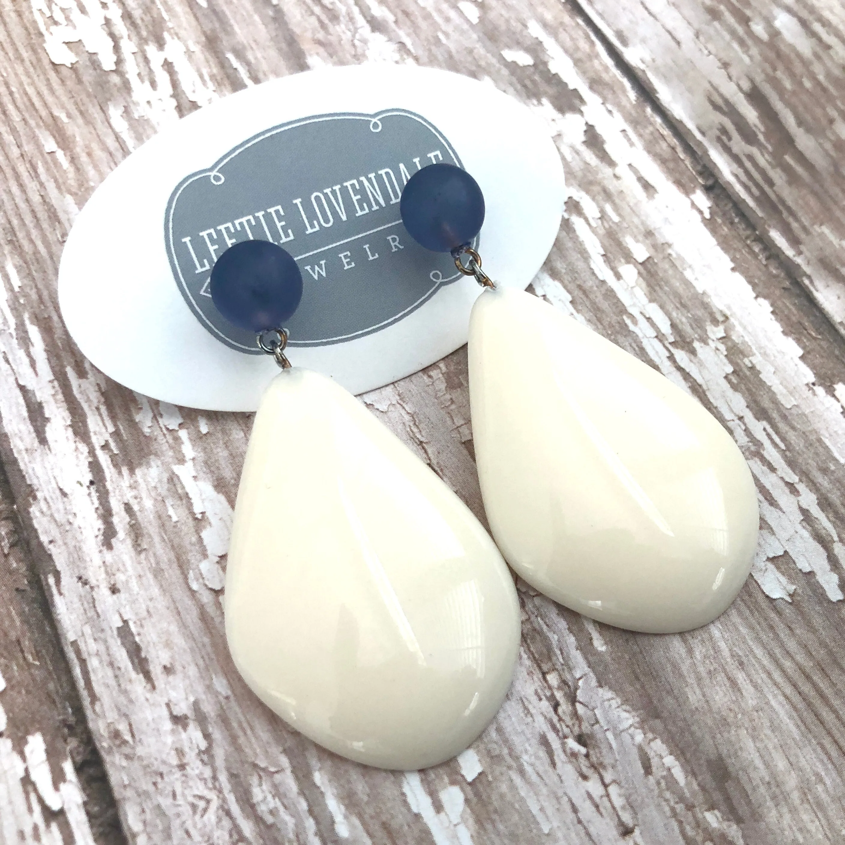 Denim Blue & Cream Avocado Drop Earrings